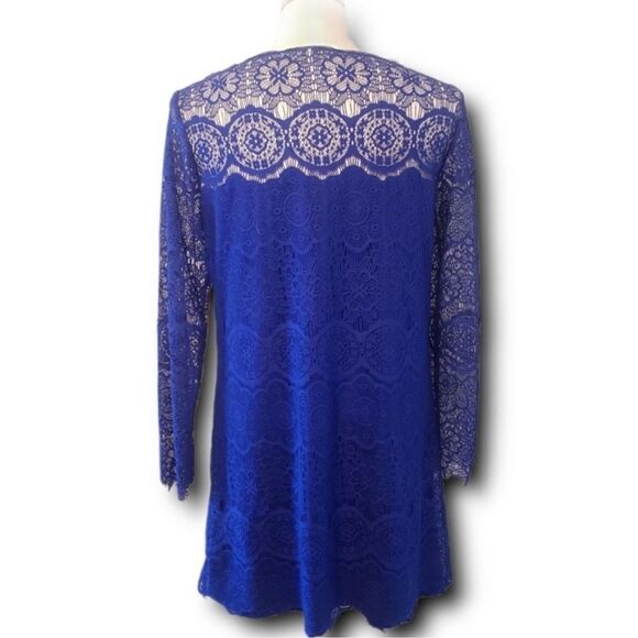 Max Studo Scalloped Hem Lace overlay Shift Dress royal Blue women’s Small - Picture 3 of 16